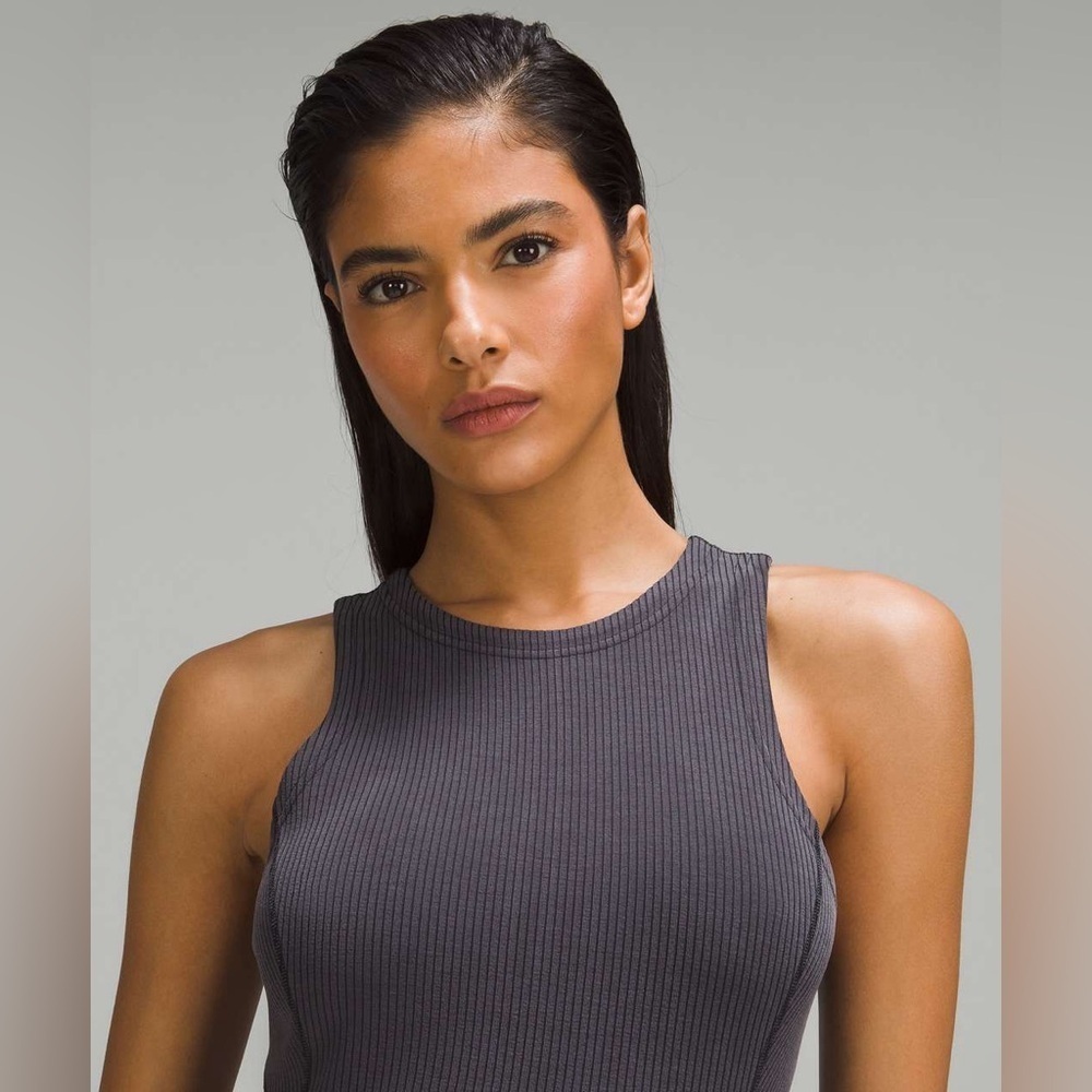 Lululemon Ribbed Softstreme Slim-Fit Tank Dress Dark Gray (Size 6) - Picture 3 of 12